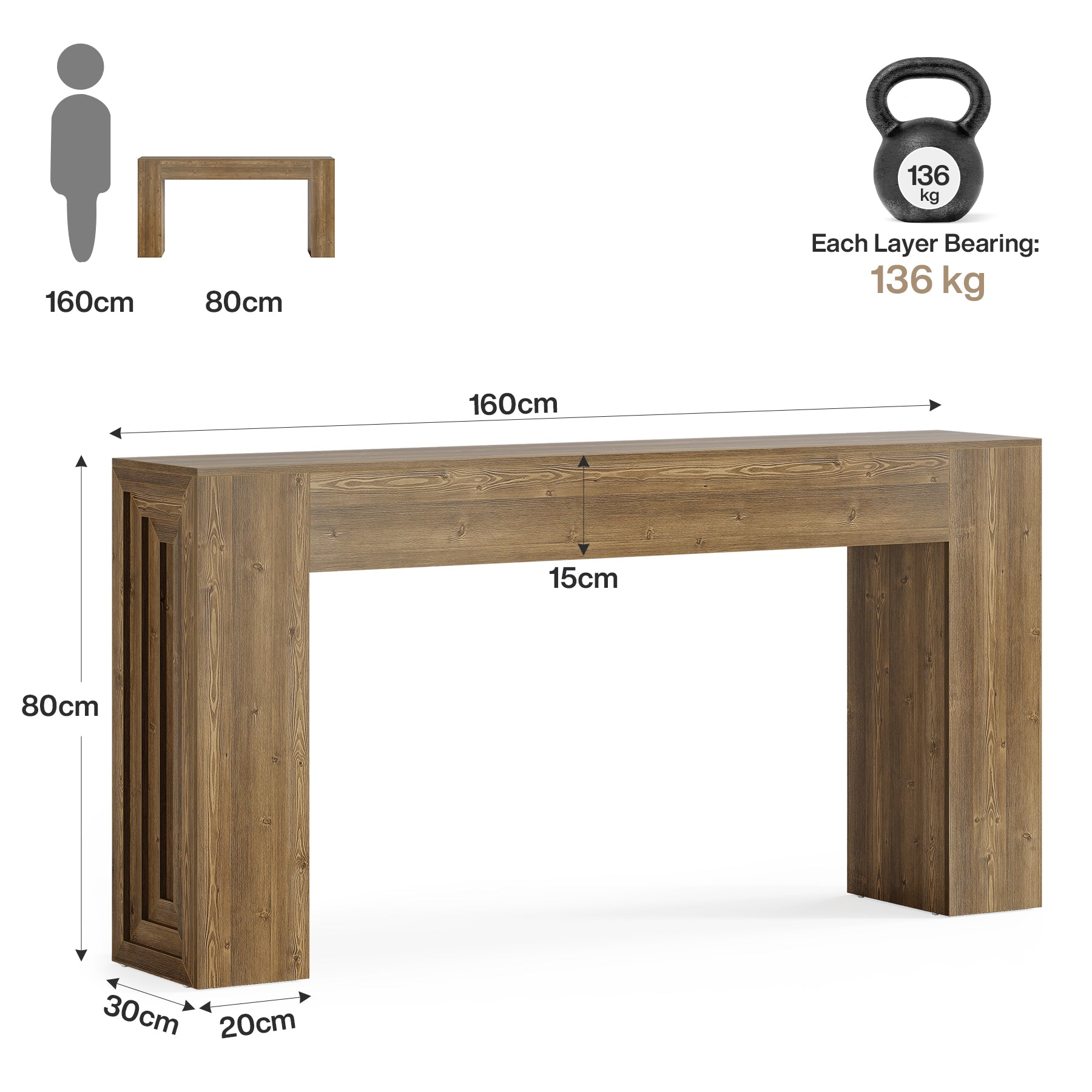 160 cm Lange Consoletafel, Smalle Salontafel voor Hal en Woonkamer