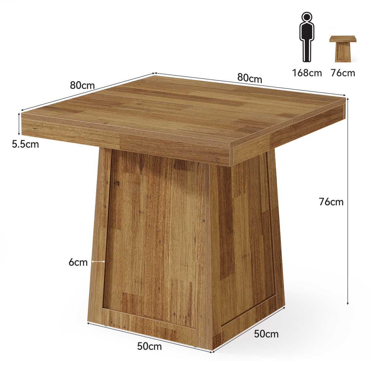 80 cm Tribesigns vierkante eettafel voor 2-4 personen met trapeziumvoet, compacte tafel in walnootlook voor keuken en eetkamer