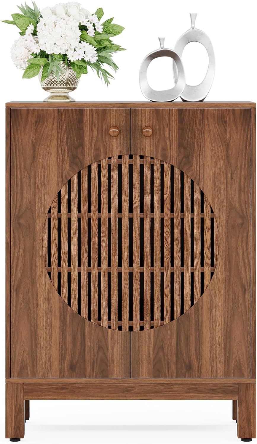 101 cm Hoge Schoencabinet met 5 Planken, Boerse Opbergkast met Verstelbare Planken voor Hal en Woonkamer