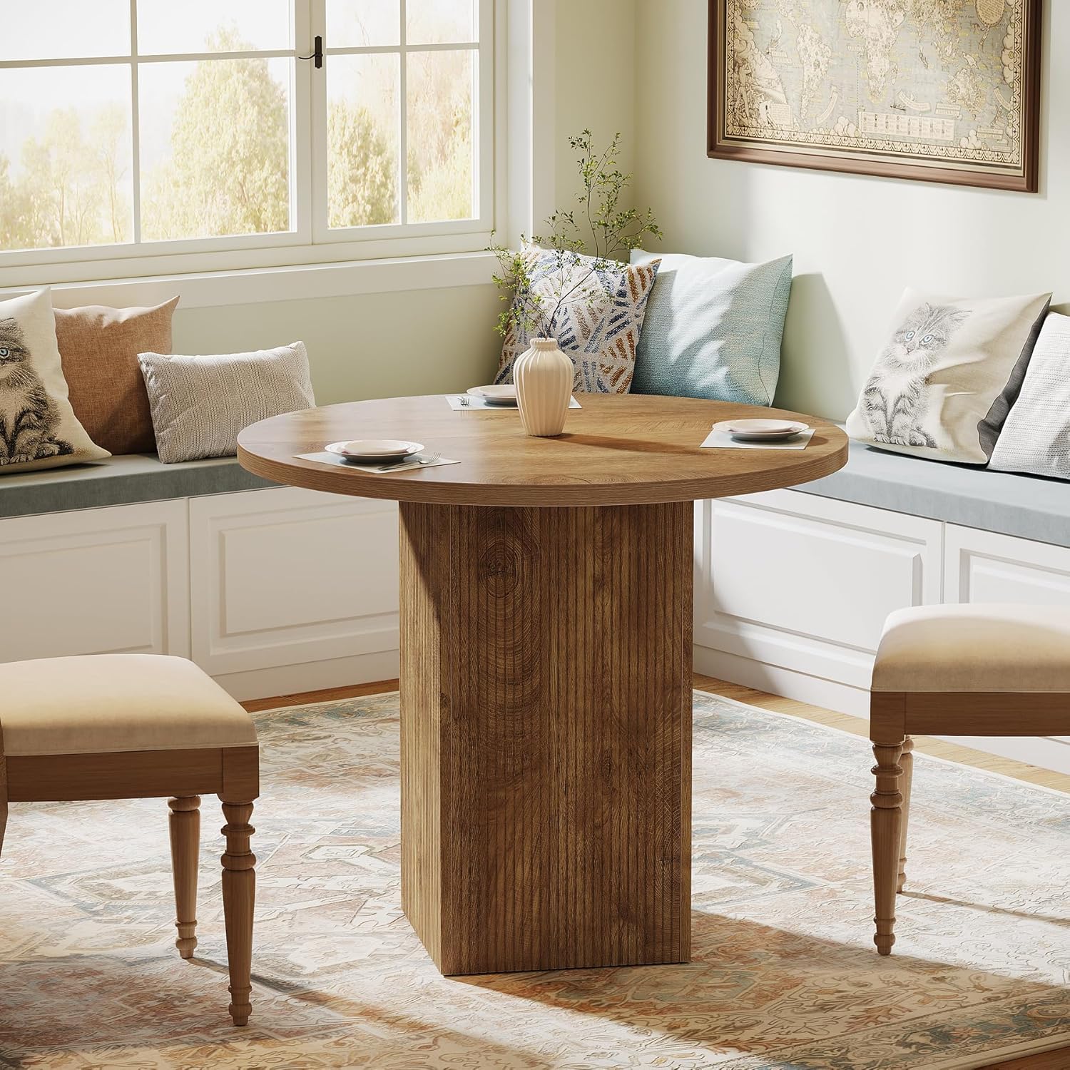 80 cm Tribesigns Ronde Eettafel, Met Houten Gecanneleerde Voet voor 2 Personen