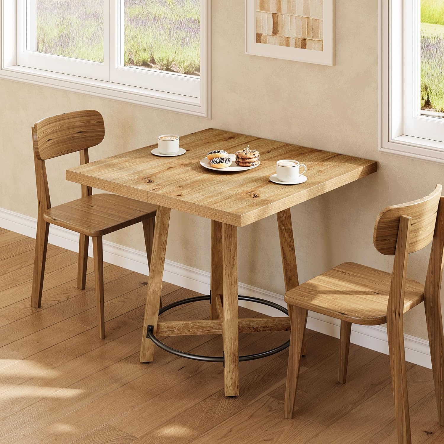80 cm Moderne Eettafel, Vierkante Keukentafel in Bruin en Zwart voor Twee tot Vier Personen