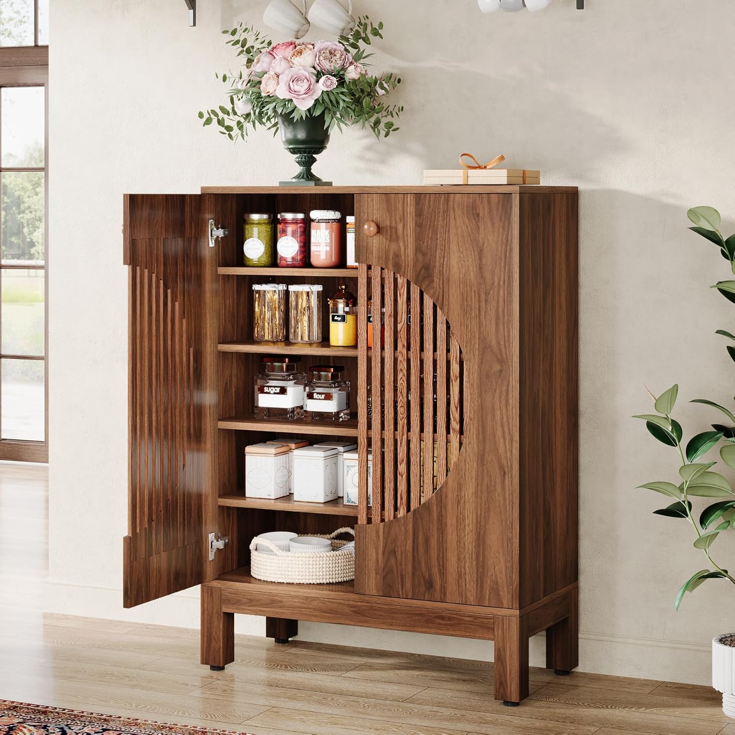 101 cm Hoge Schoencabinet met 5 Planken, Boerse Opbergkast met Verstelbare Planken voor Hal en Woonkamer