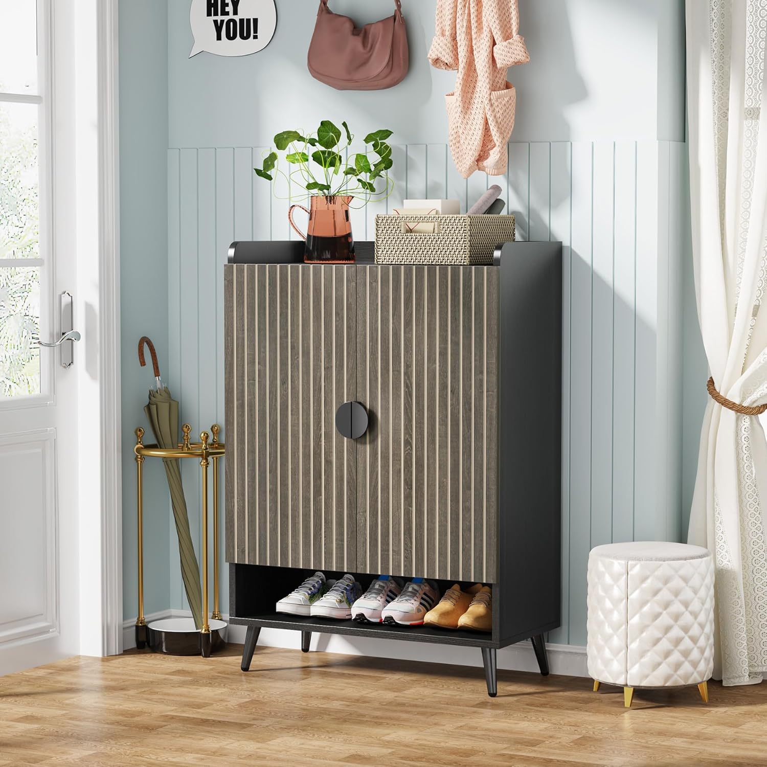 Tribesigns 75x37x110 cm Schoenenkast met Deuren, 7-laags Opbergkast met Verstelbare Planken voor Hal en Entree