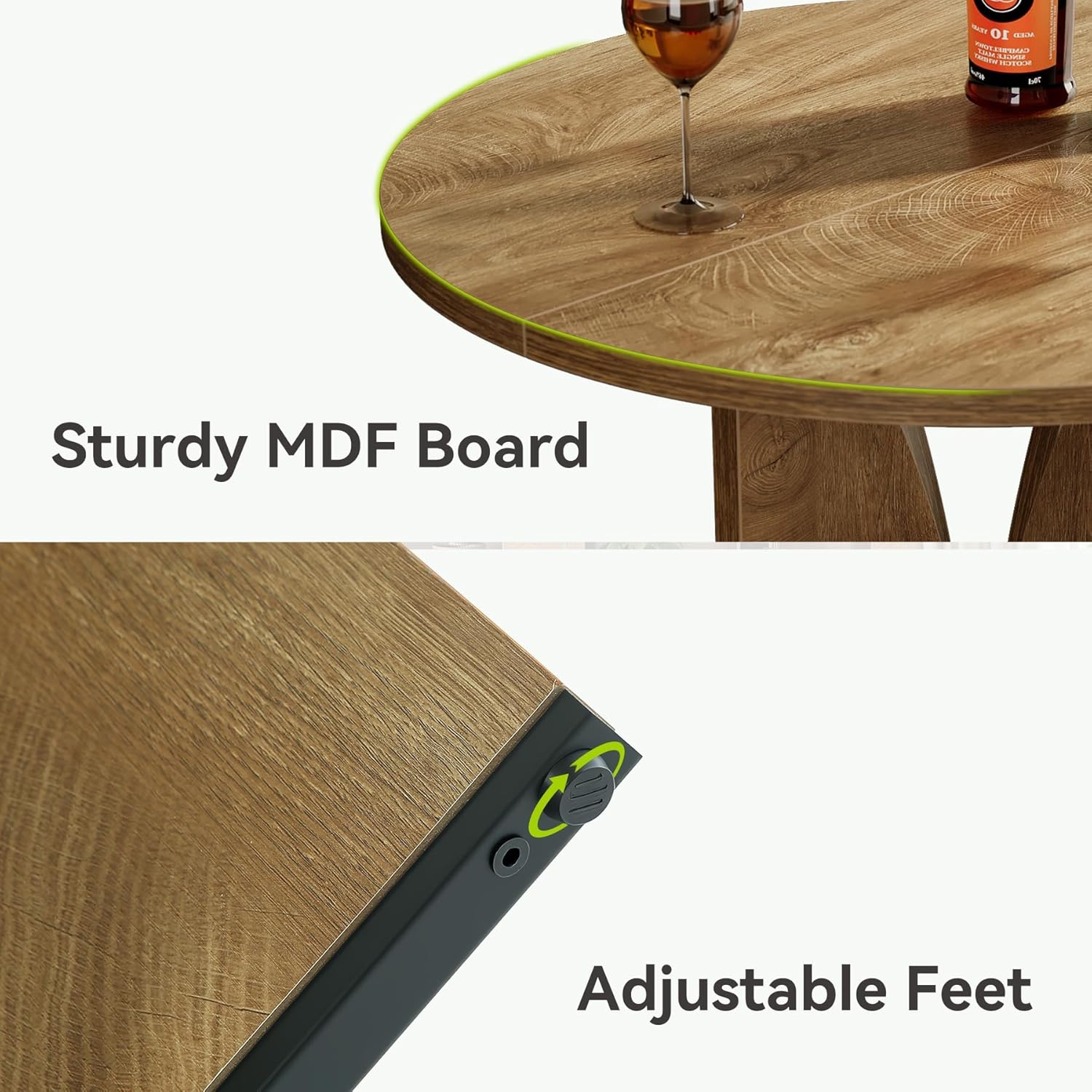 80cm Ronde Bartafel met Staatafelhoogte, Massief Houten Bar voor Bistro en Woonkamer in Bruine Afwerking