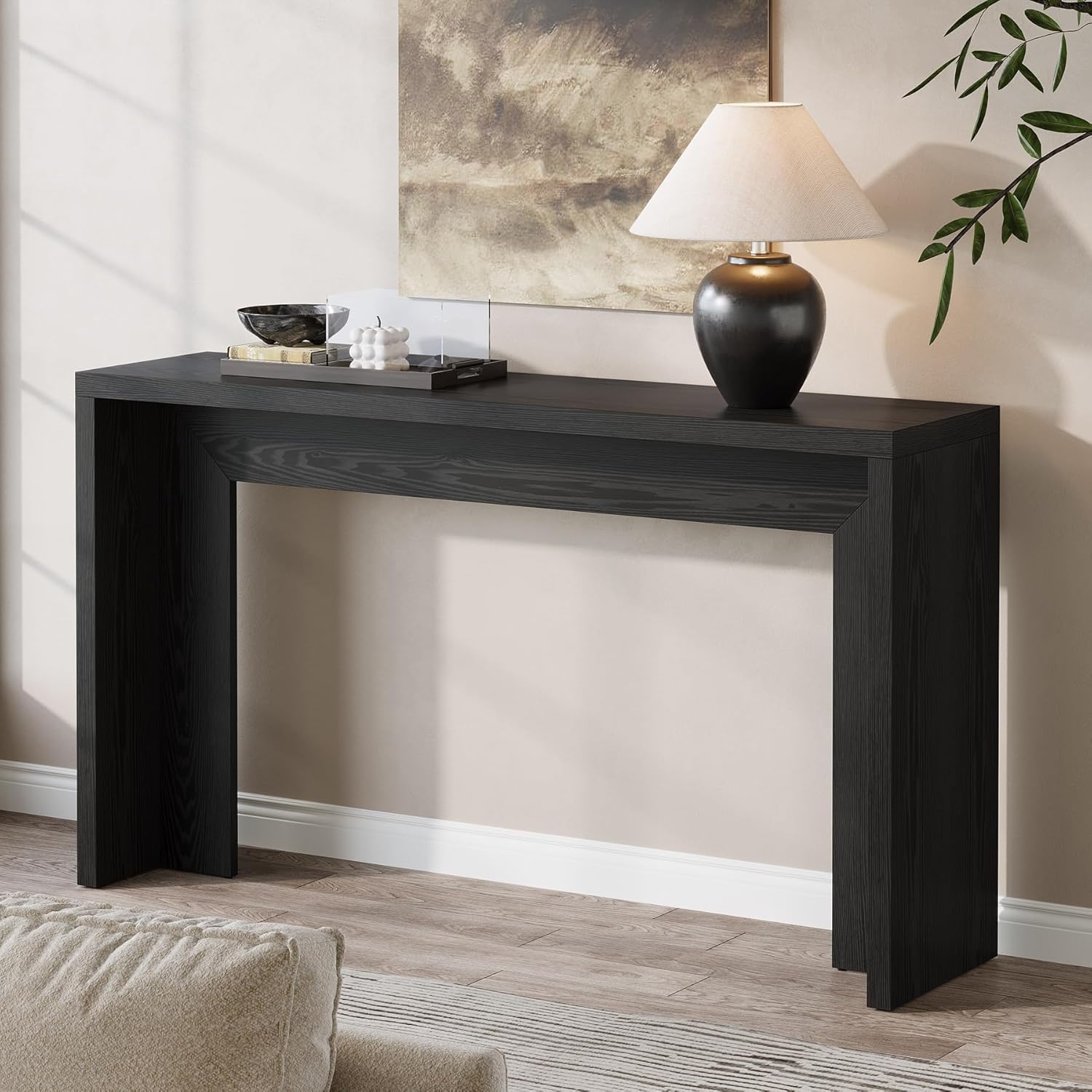 140 cm Farmhouse Console Tafel, Houten Banktafel met Opbergruimte Voor Woonkamer