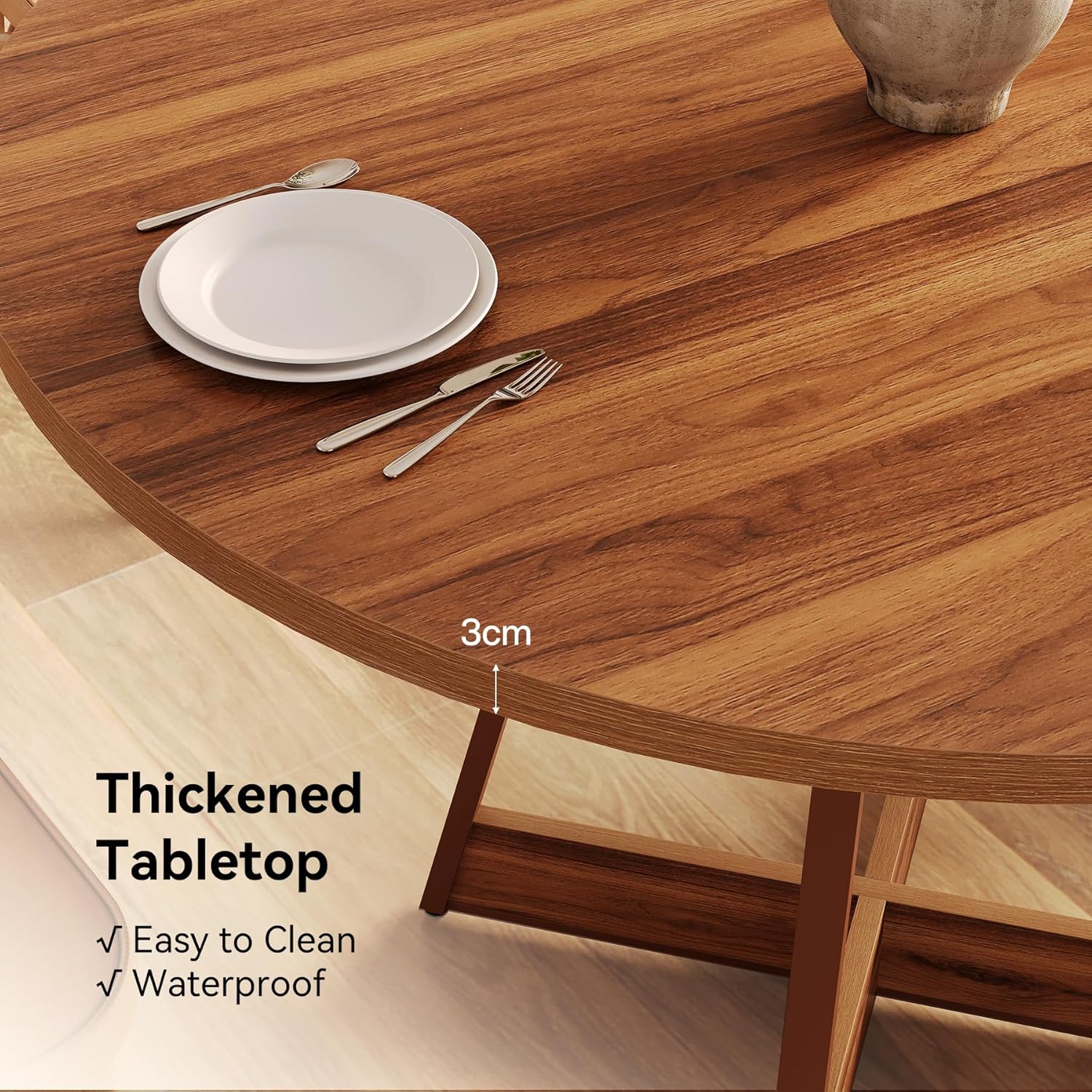 100 cm Ronde Eettafel voor 2-4 Personen, Landelijke Keukentafel met Pedestal