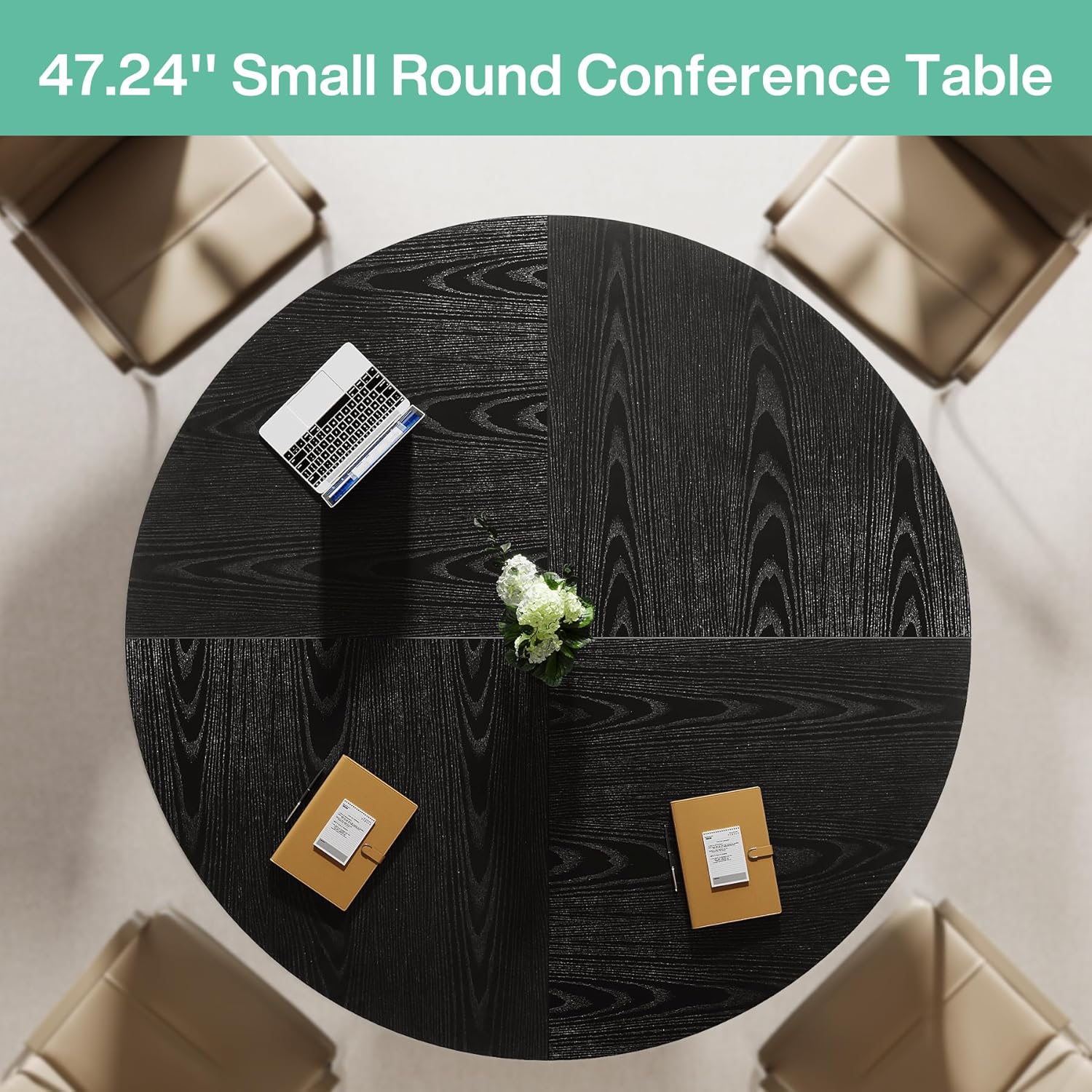 120 cm Zwart Ronde Conferentietafel, Stabiel Bureau voor 4-6 Personen