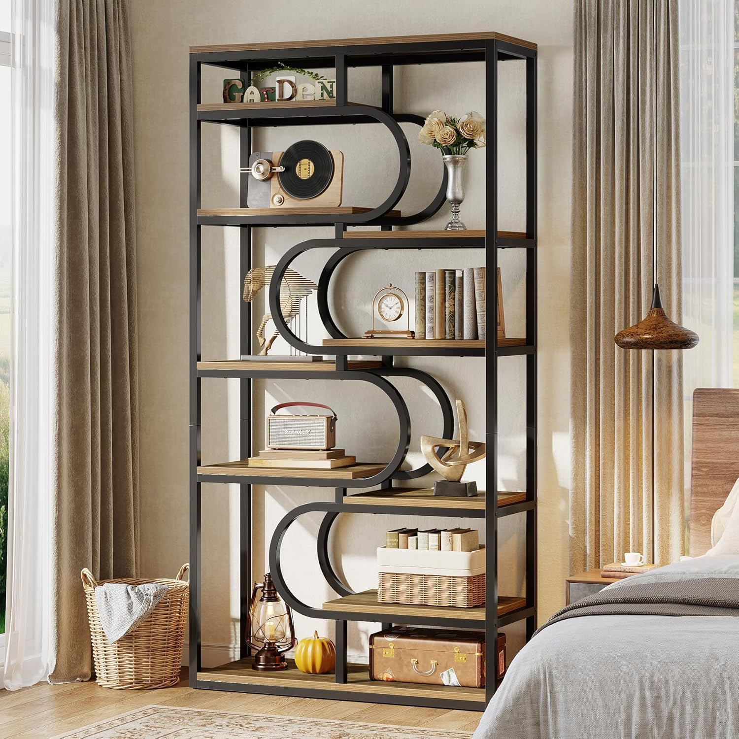 180 cm Industriële Boekenkast, Vijfplanken Etagère met Metalen Frame voor Kantoor