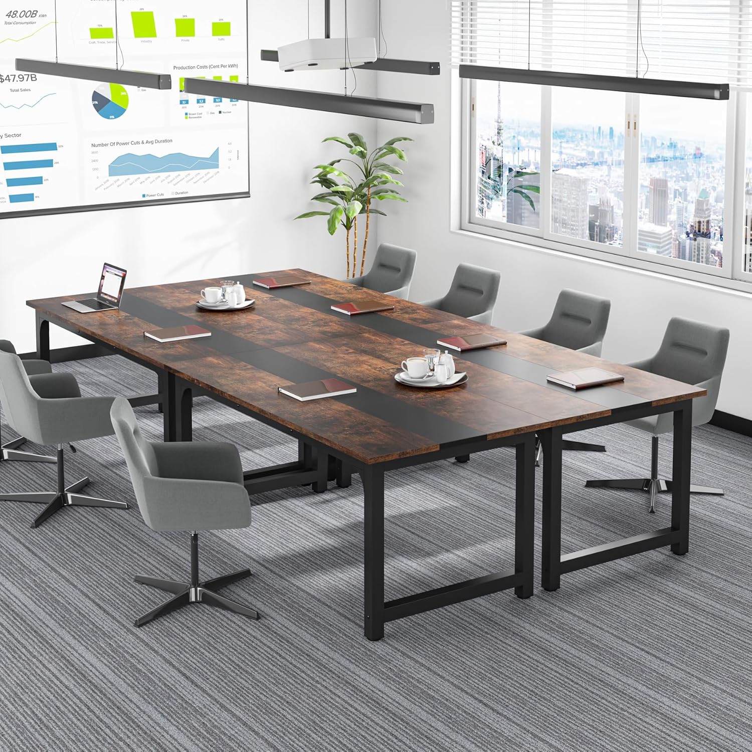 160x80 cm Computerbureau, Ruime Werkplek in Vintage Bruin en Zwart