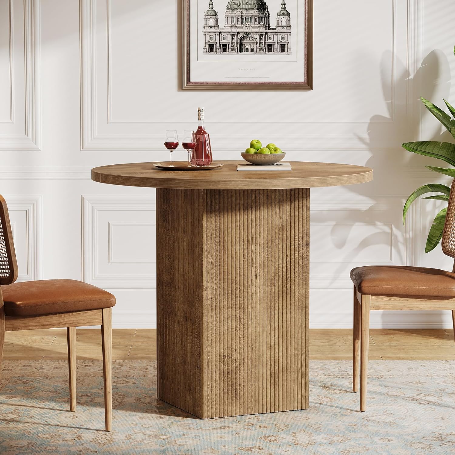 80 cm Tribesigns Ronde Eettafel, Met Houten Gecanneleerde Voet voor 2 Personen