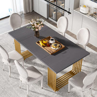 180 cm Eettafel voor Acht Personen, Moderne Witte Tafel met Gouden Accenten voor Eetkamer