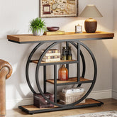 105 cm Industriële Console, 4 Planken met Ronde Basis voor Hal en Woonkamer 3