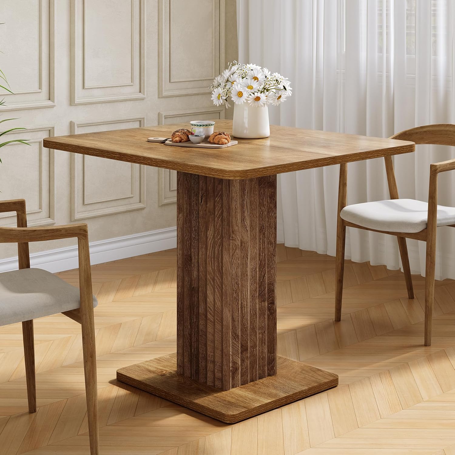 90x80 cm Compacte Eettafel voor 4 Personen, Met Stevig Onderstel in Landelijke Stijl voor Keuken en Woonkamer