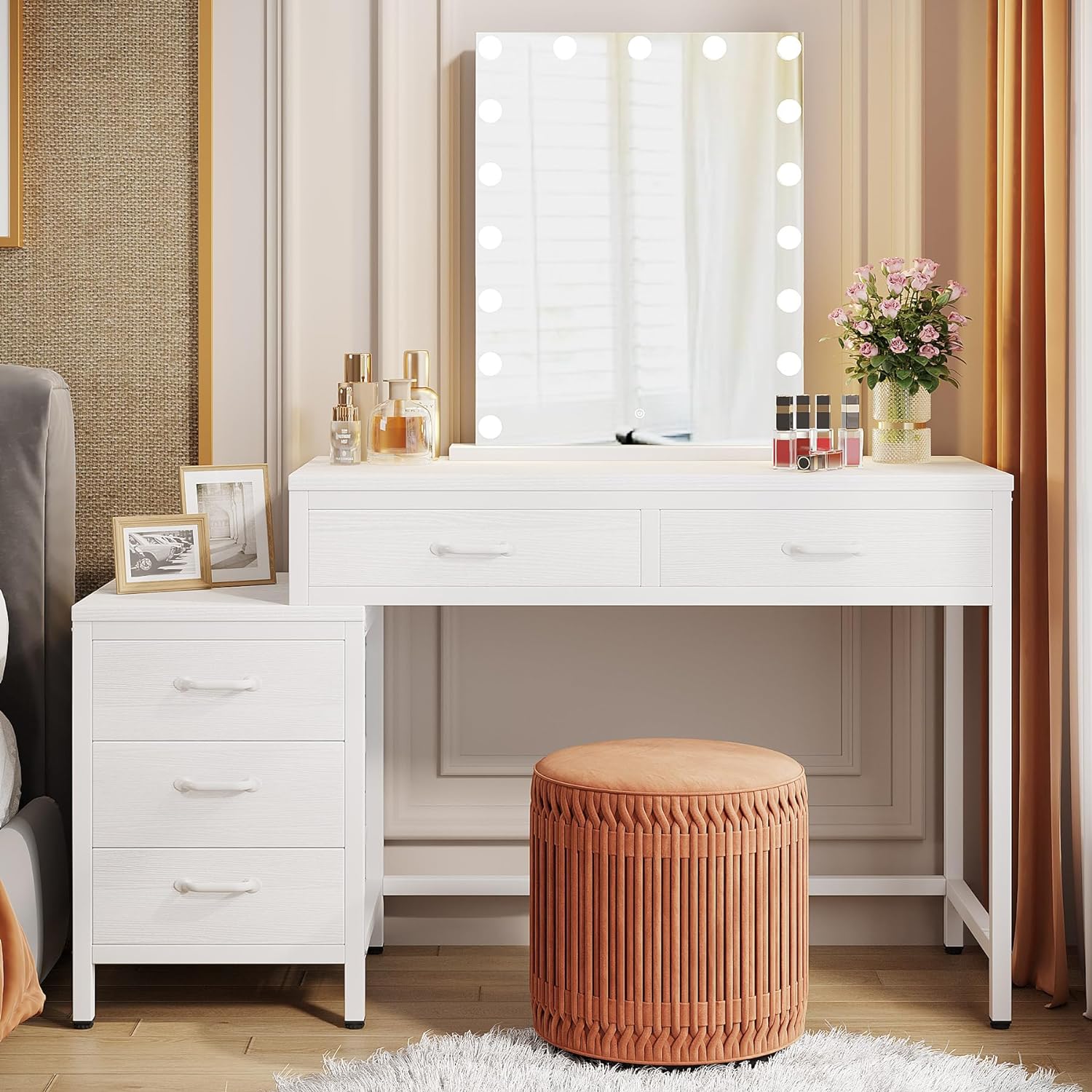 100 cm Schminktafel met 5 Laden, Grijze Opbergmeubel zonder Spiegel voor Vrouwen