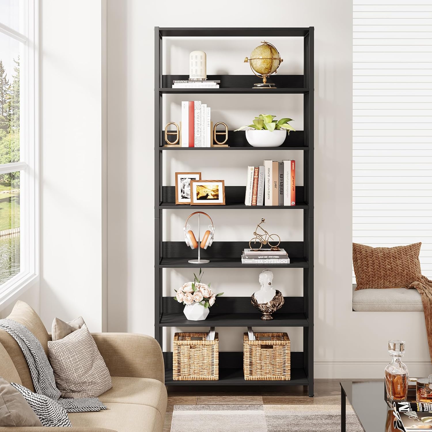 190 cm Boekenkast met 6 Planken, Industriële Metalen Kast voor Elke Ruimte