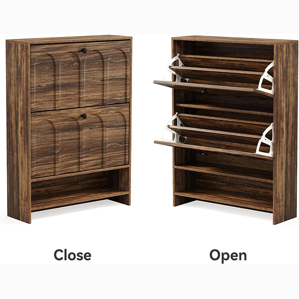 100 cm Schoenenkast, Smalle Opbergmeubel met Twee Lades voor Hal en Entree