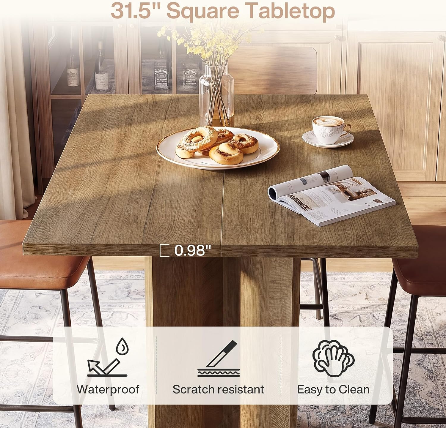 80 cm vierkante bartafel, thuisbar op bardhoekhoogte voor pub en bistro