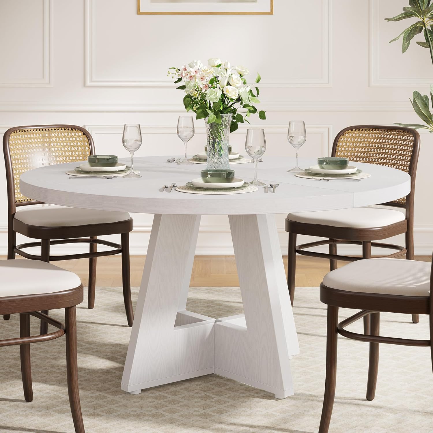 120 cm Ronde Boeren Eettafel, Bruin Houten Tafelblad voor 4 Personen in Keuken of Woonkamer