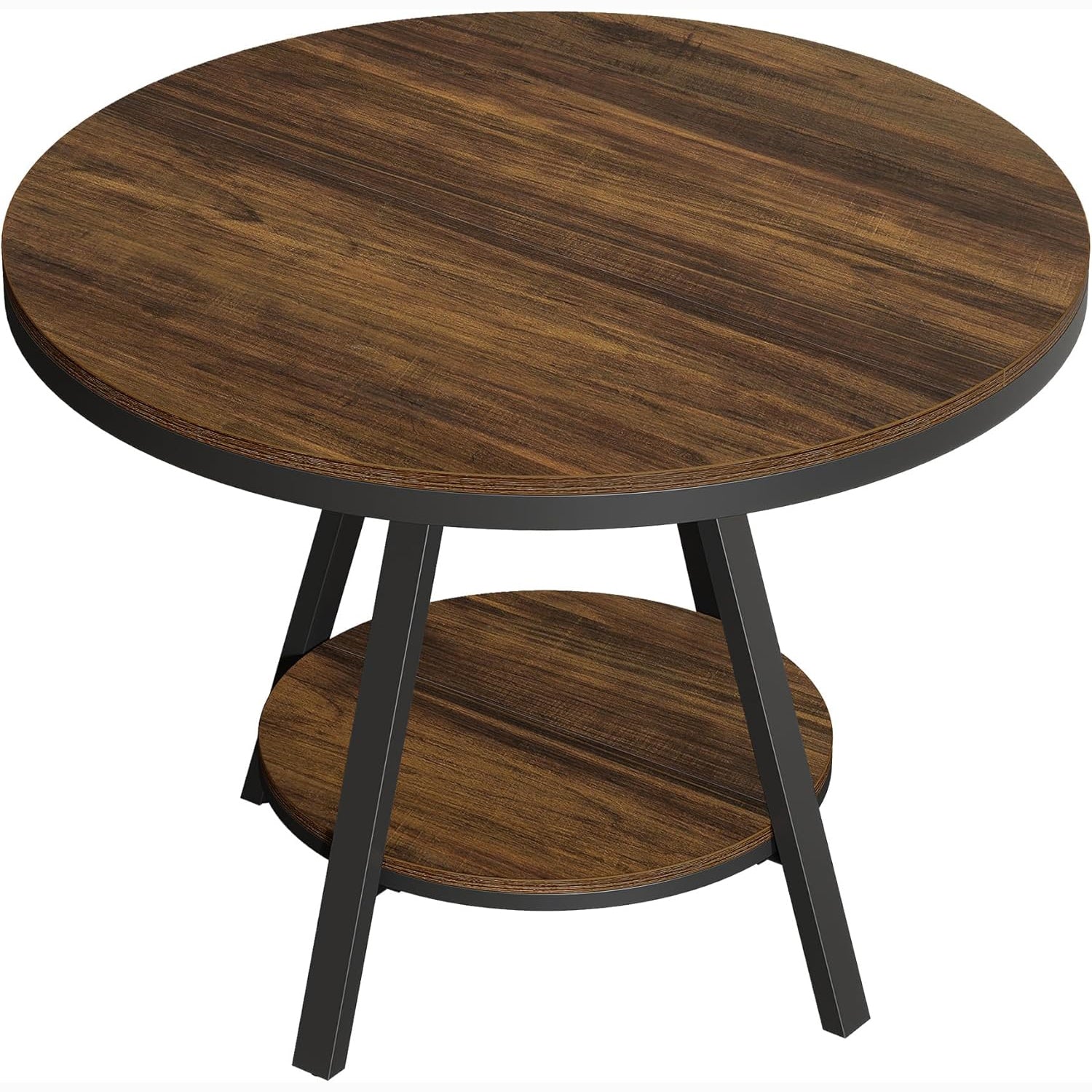 90cm Ronde Eettafel voor 4 Personen, Landhuisstijl met Metalen Poten voor Keuken en Woonkamer in Bruin