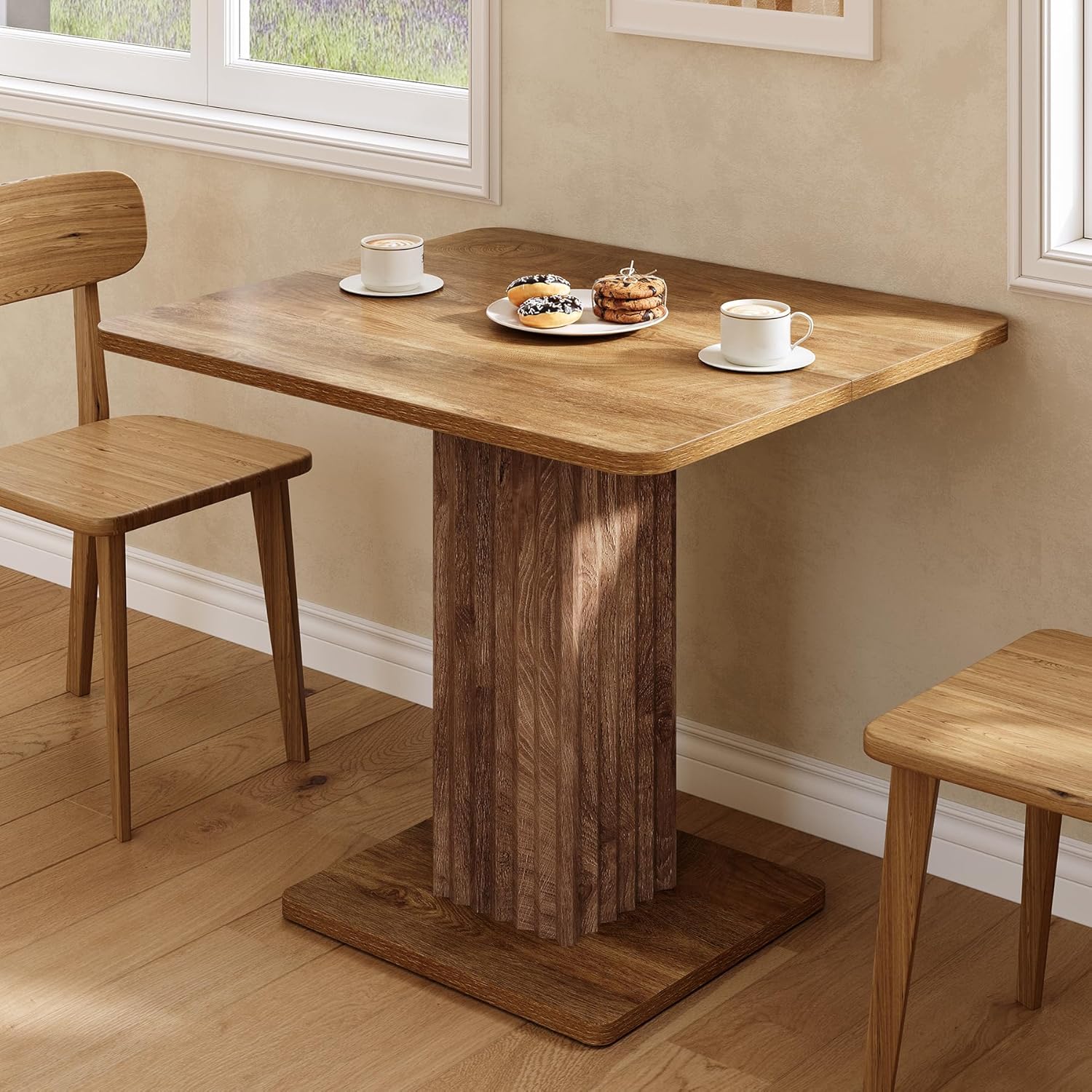 90x80 cm Compacte Eettafel voor 4 Personen, Met Stevig Onderstel in Landelijke Stijl voor Keuken en Woonkamer