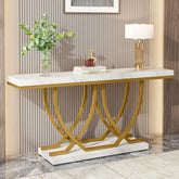 150 cm Moderne Console met Marmer Look, Gouden Metalen Frame voor Entree en Woonkamer 3