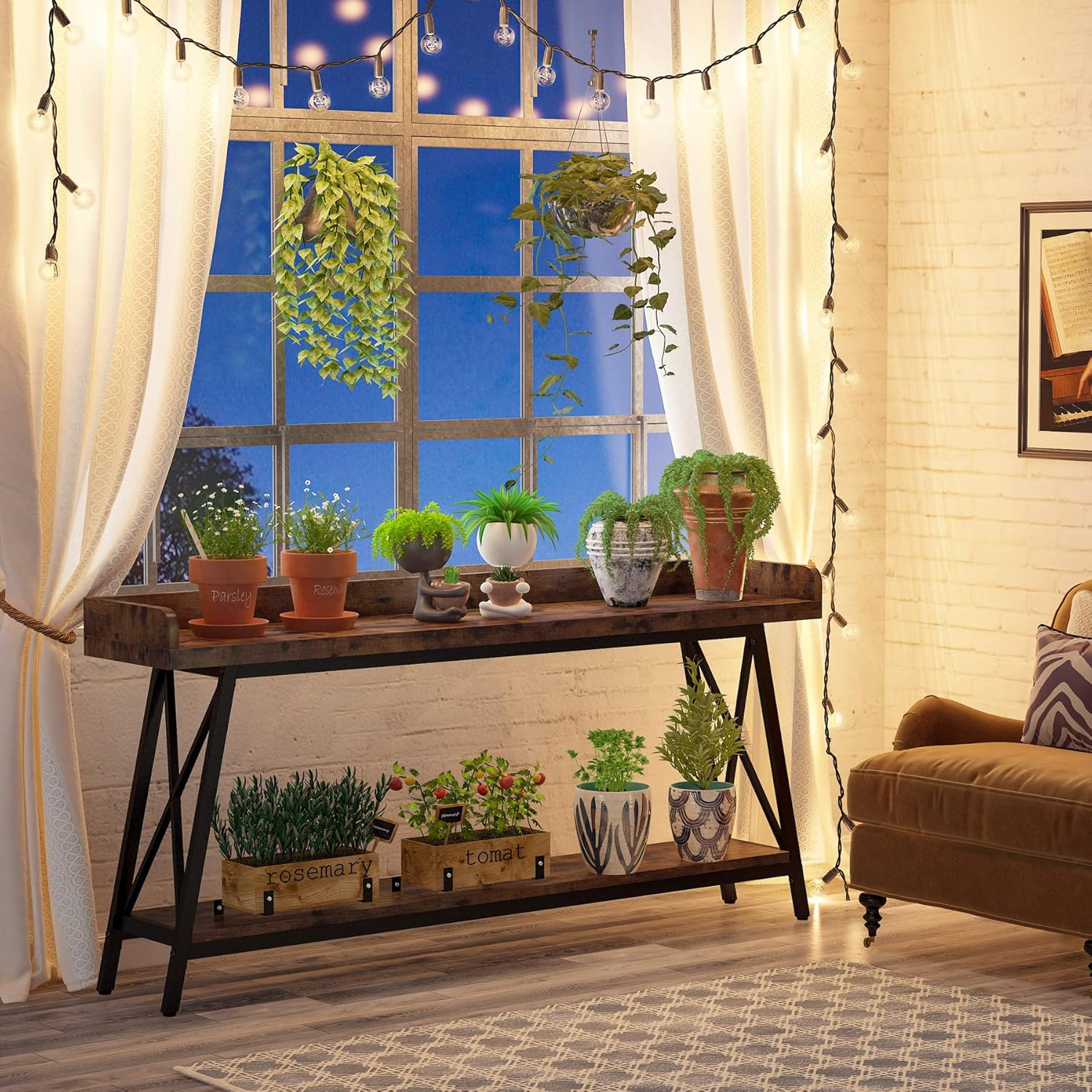 180 cm Industriële Consoletafel, Extra Lange Smalle Tafel voor Woonkamer en Hal