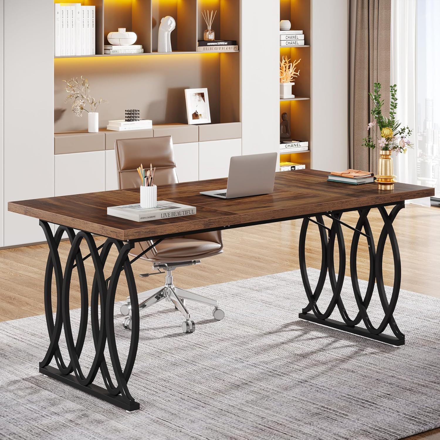 160 cm Executive Bureau, Met Witte Afwerking en Gouden Accenten voor Kantoor