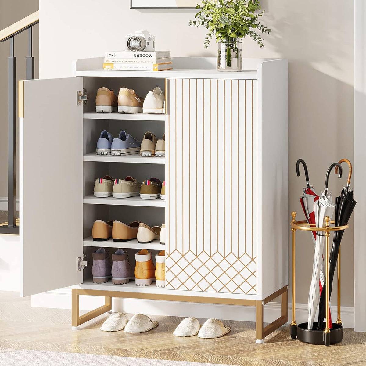 Rotan Schoenenkast Met Deuren Ingang Schoenenopbergkast Schoenenkast Schoenenorganizer Kast Schoenenorganizer voor Gang (Color : 2 doors, Size : 8 layers