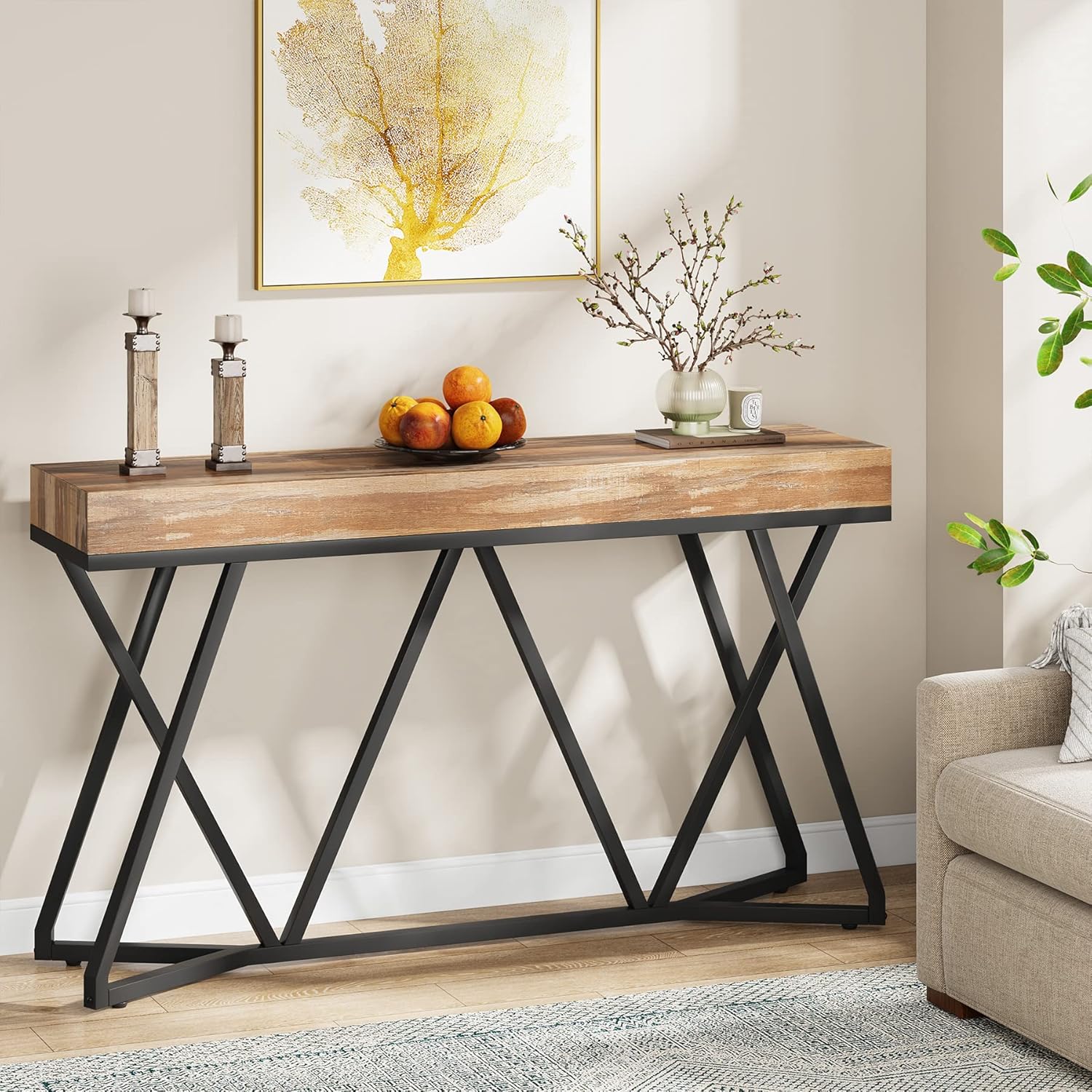 160 cm Metalen Console, Moderne Banktafel voor Entree en Woonkamer