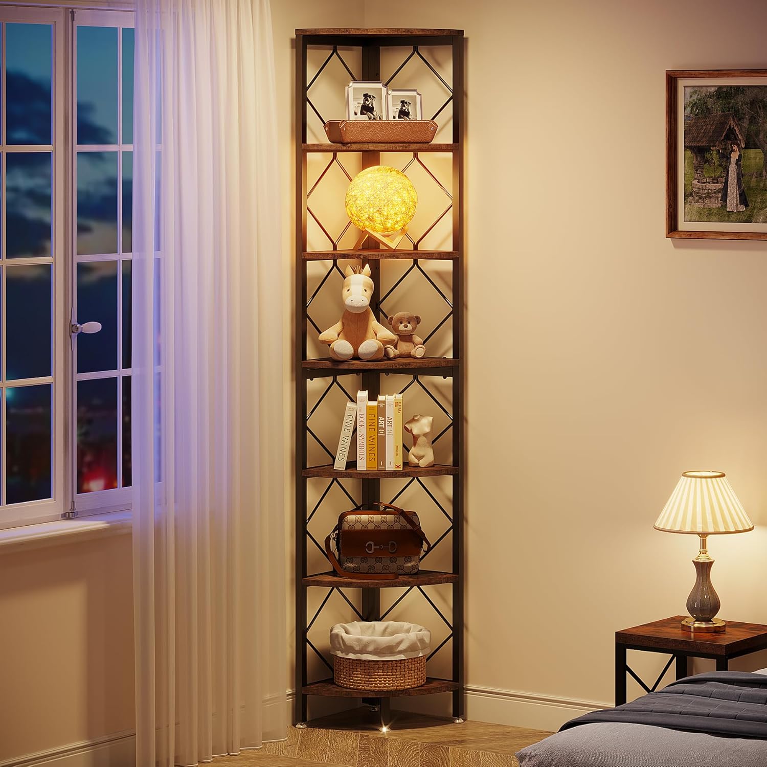 200 cm Tribesigns Hoekplank, 7-Lags Industriële Hoekwandplanken voor Kleine Ruimtes