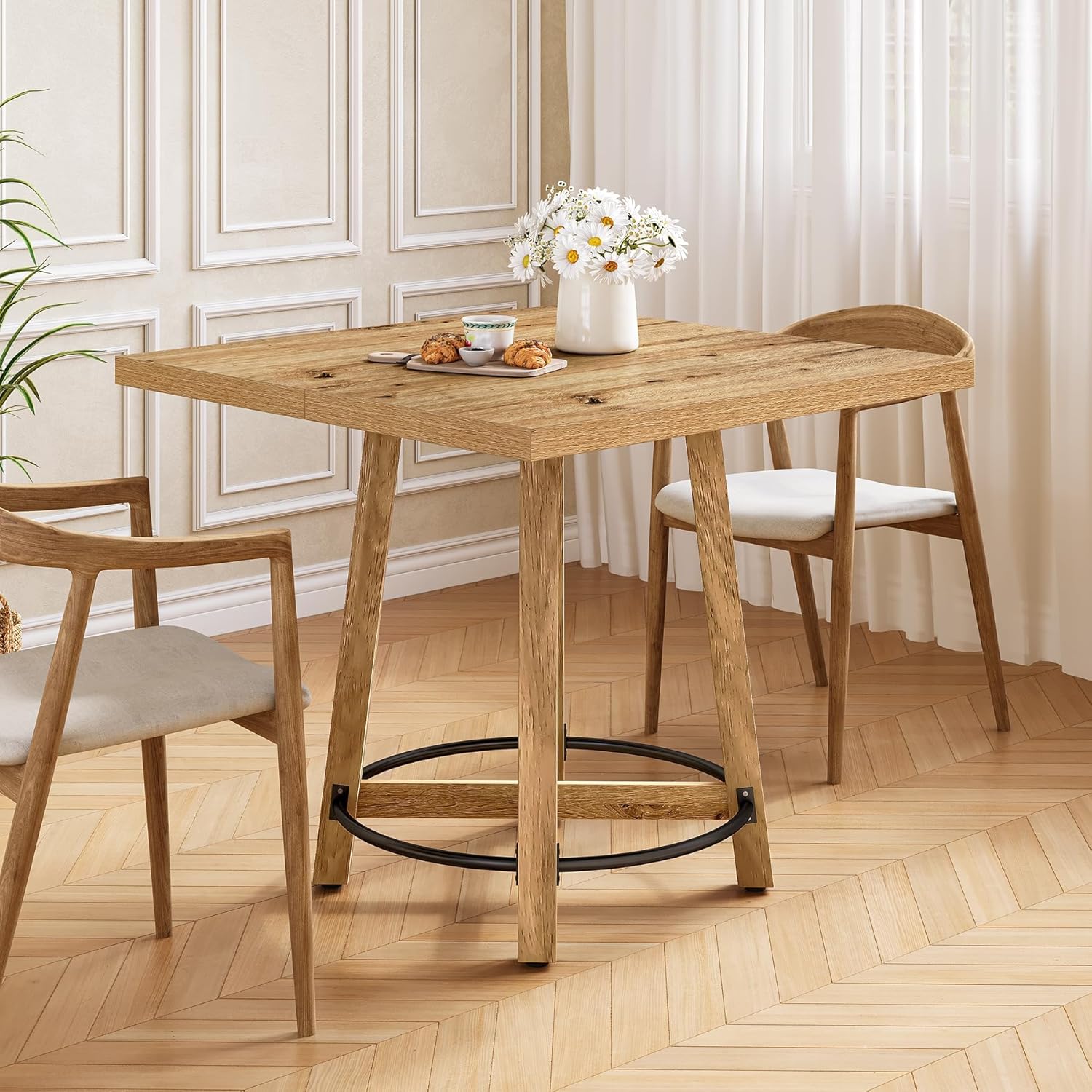 80 cm Moderne Eettafel, Vierkante Keukentafel in Bruin en Zwart voor Twee tot Vier Personen