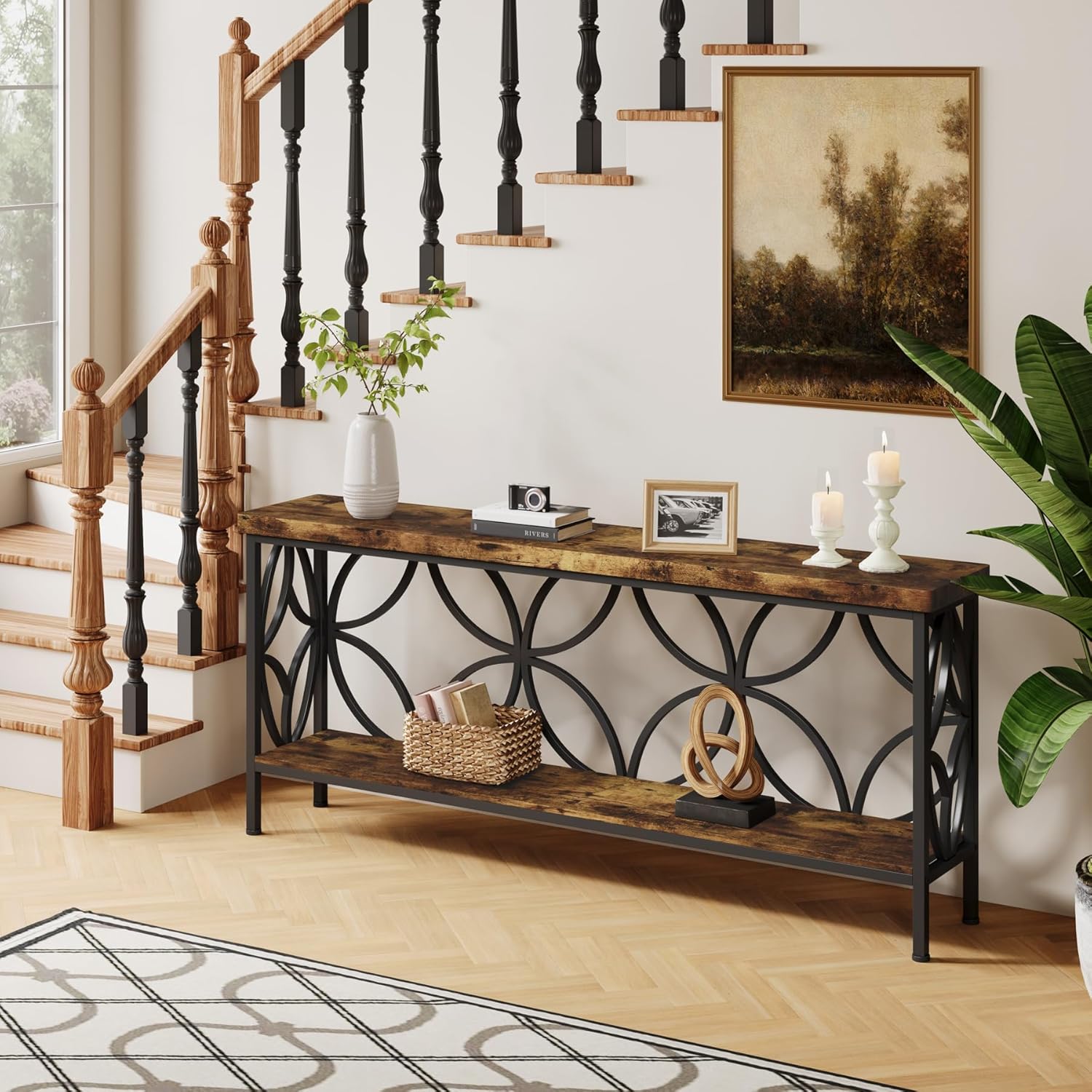 160 cm Smalle Consoletafel, Industriele Opbergconsole voor Hal en Woonkamer
