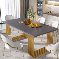 180 cm Eettafel voor Acht Personen, Moderne Witte Tafel met Gouden Accenten voor Eetkamer