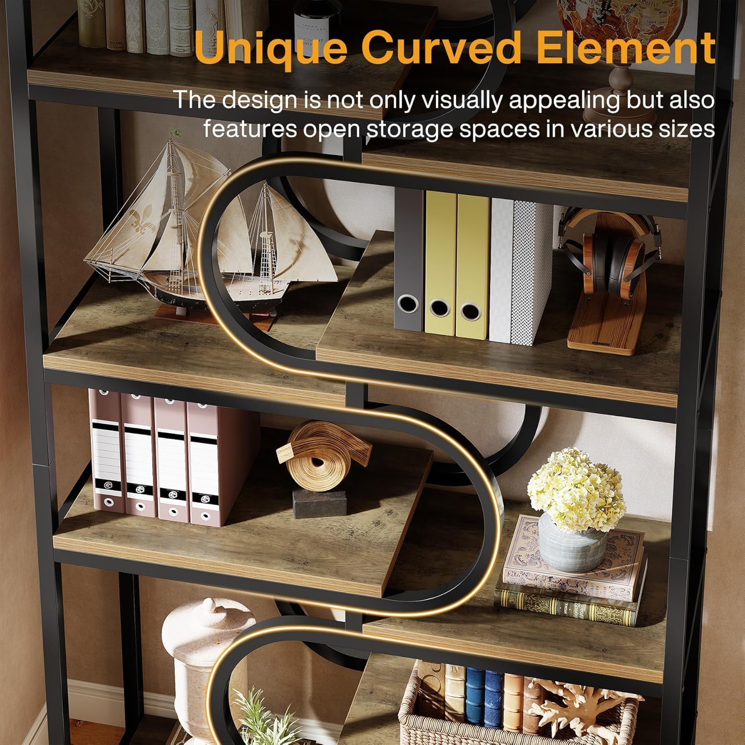 180 cm Industriële Boekenkast, Vijfplanken Etagère met Metalen Frame voor Kantoor