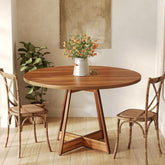 100 cm Ronde Eettafel voor 2-4 Personen, Landelijke Keukentafel met Pedestal 3
