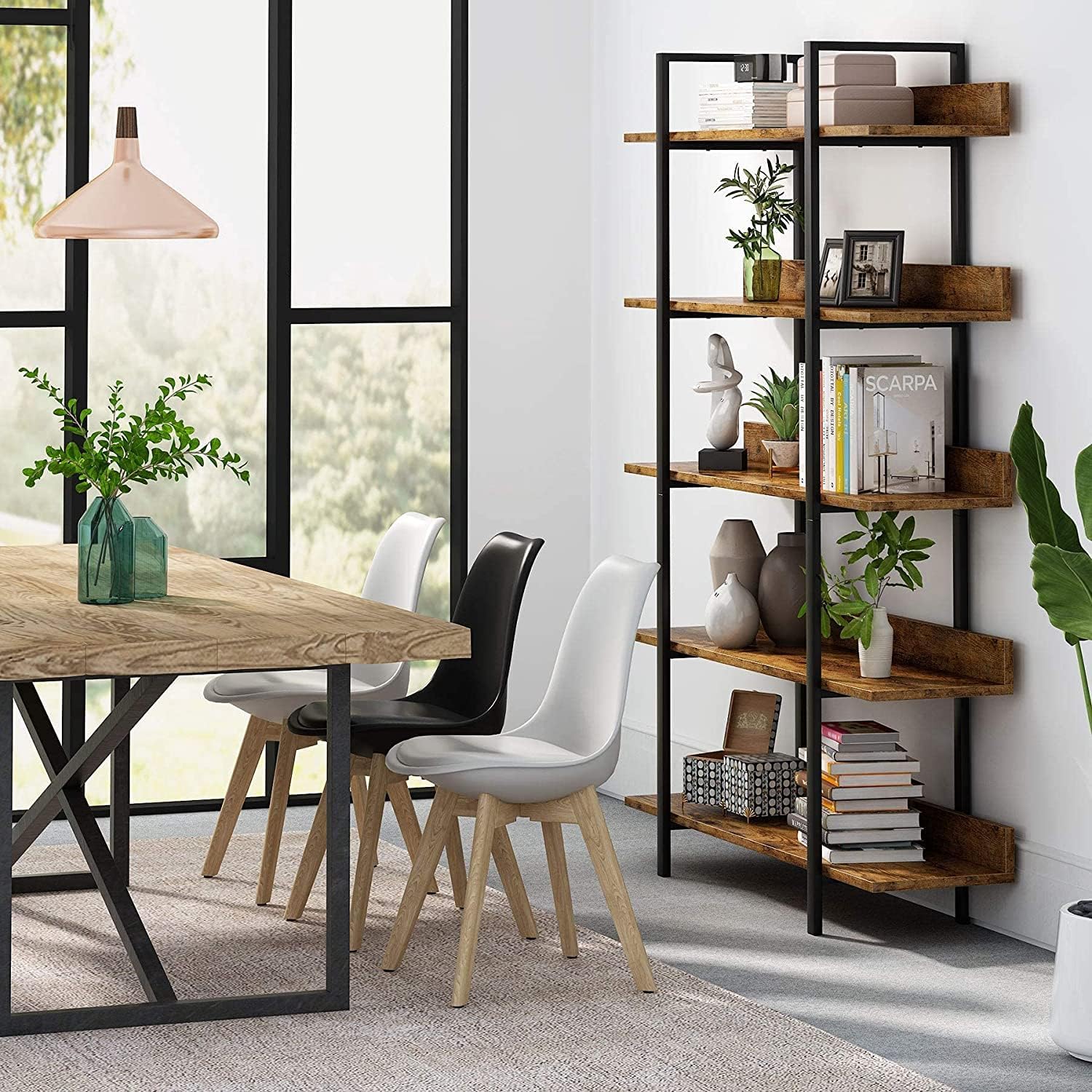 180 cm Industriële Boekenkast, 5 Open Planken met Staal Frame in Landelijk Bruin