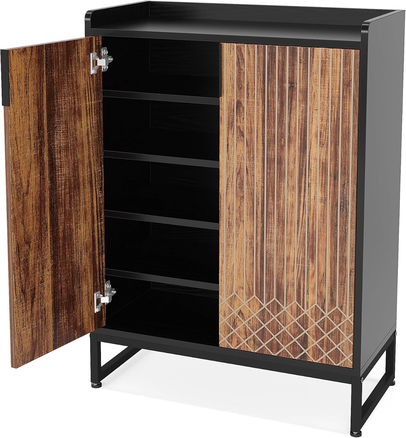 75x35x105 cm moderne schoenenkast, met 2 deuren en 5 laden voor een opgeruimde entree of slaapkamer