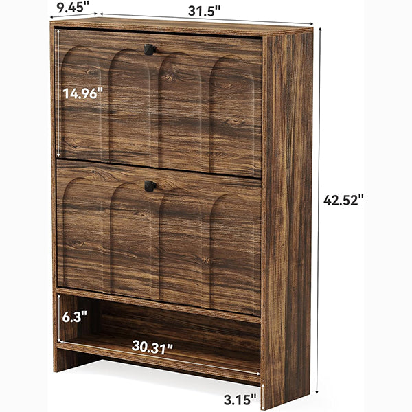 100 cm Schoenenkast, Smalle Opbergmeubel met Twee Lades voor Hal en Entree