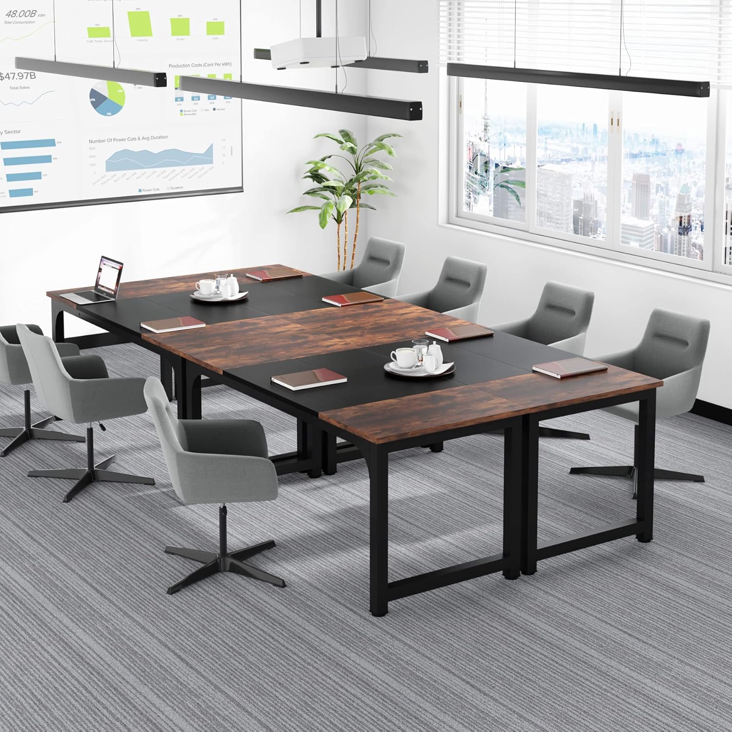 Tribesigns Computerbureau, Zwart Werkbureau met Rustiek Bruin Blad voor Thuiskantoor