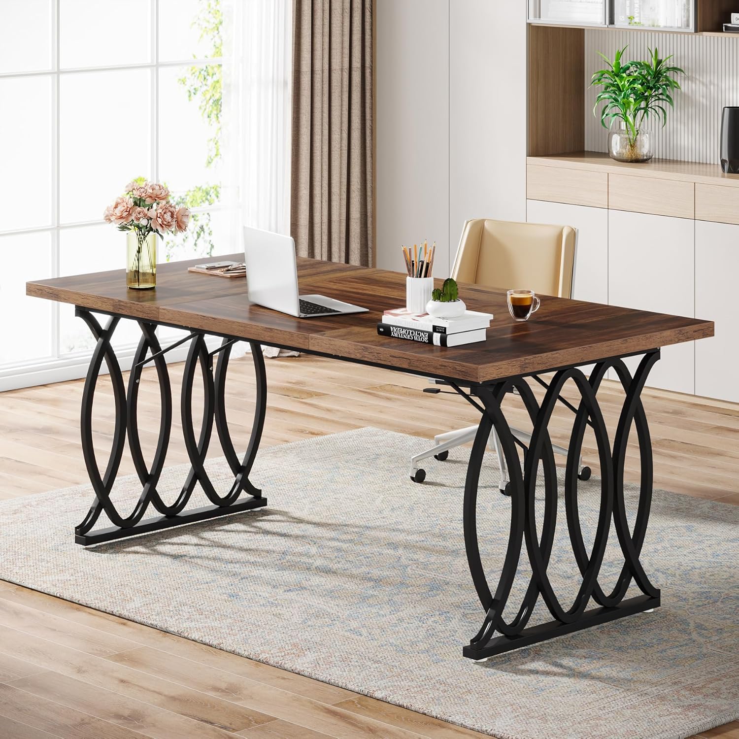 160 cm Executive Bureau, Met Witte Afwerking en Gouden Accenten voor Kantoor