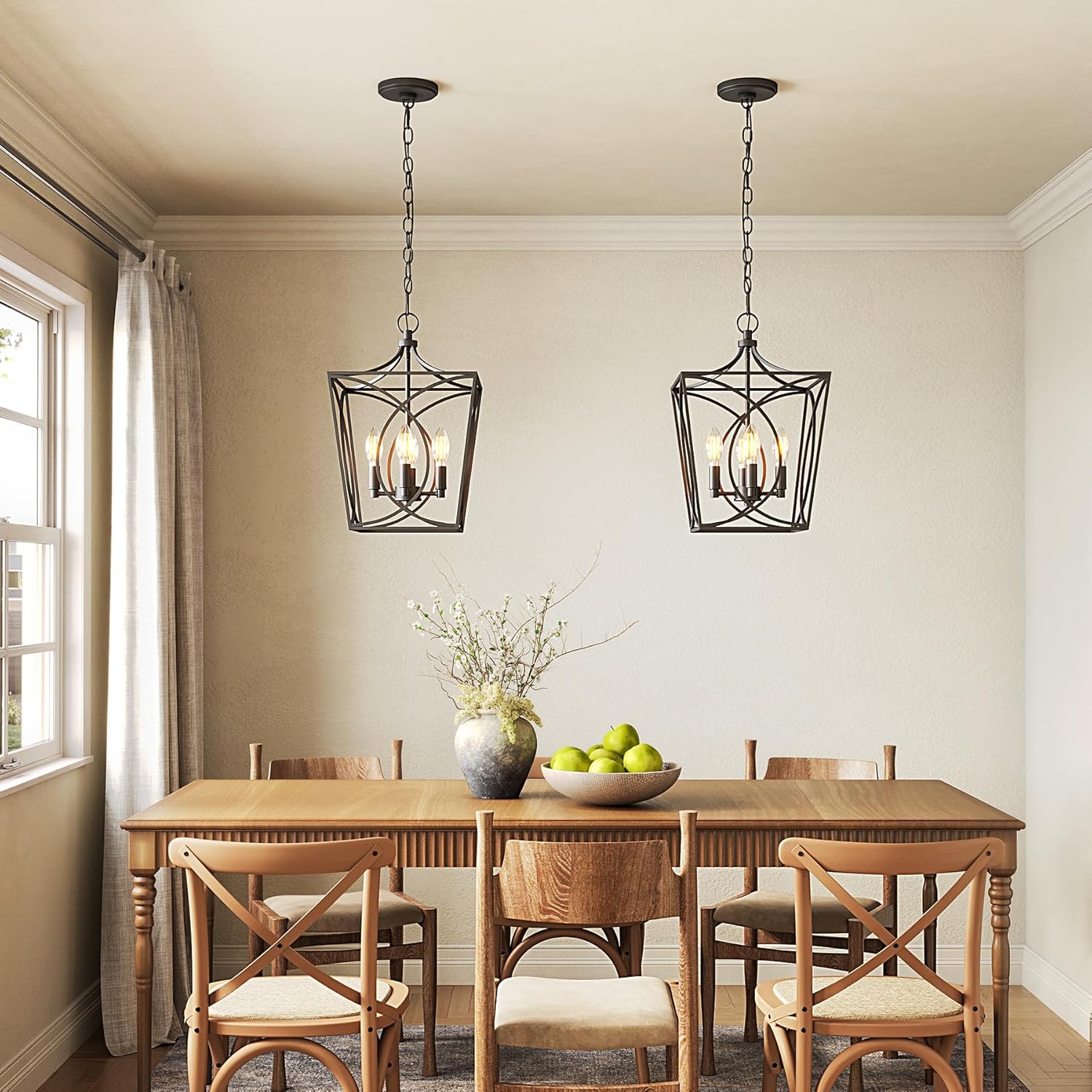 Tribesigns Industriële Metalen Kroonluchter, Zwarte Geometrische Hanglamp voor Woonkamer Entree Slaapkamer [Energieklasse E]