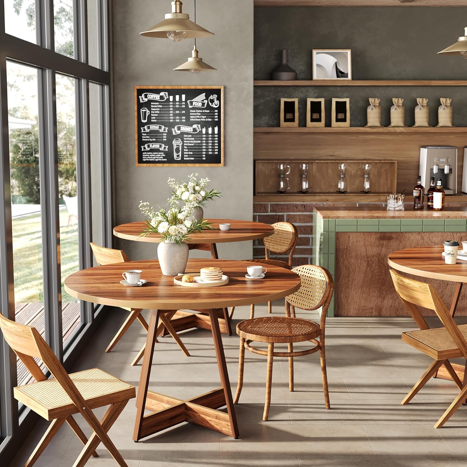 100 cm Ronde Eettafel voor 2-4 Personen, Landelijke Keukentafel met Pedestal