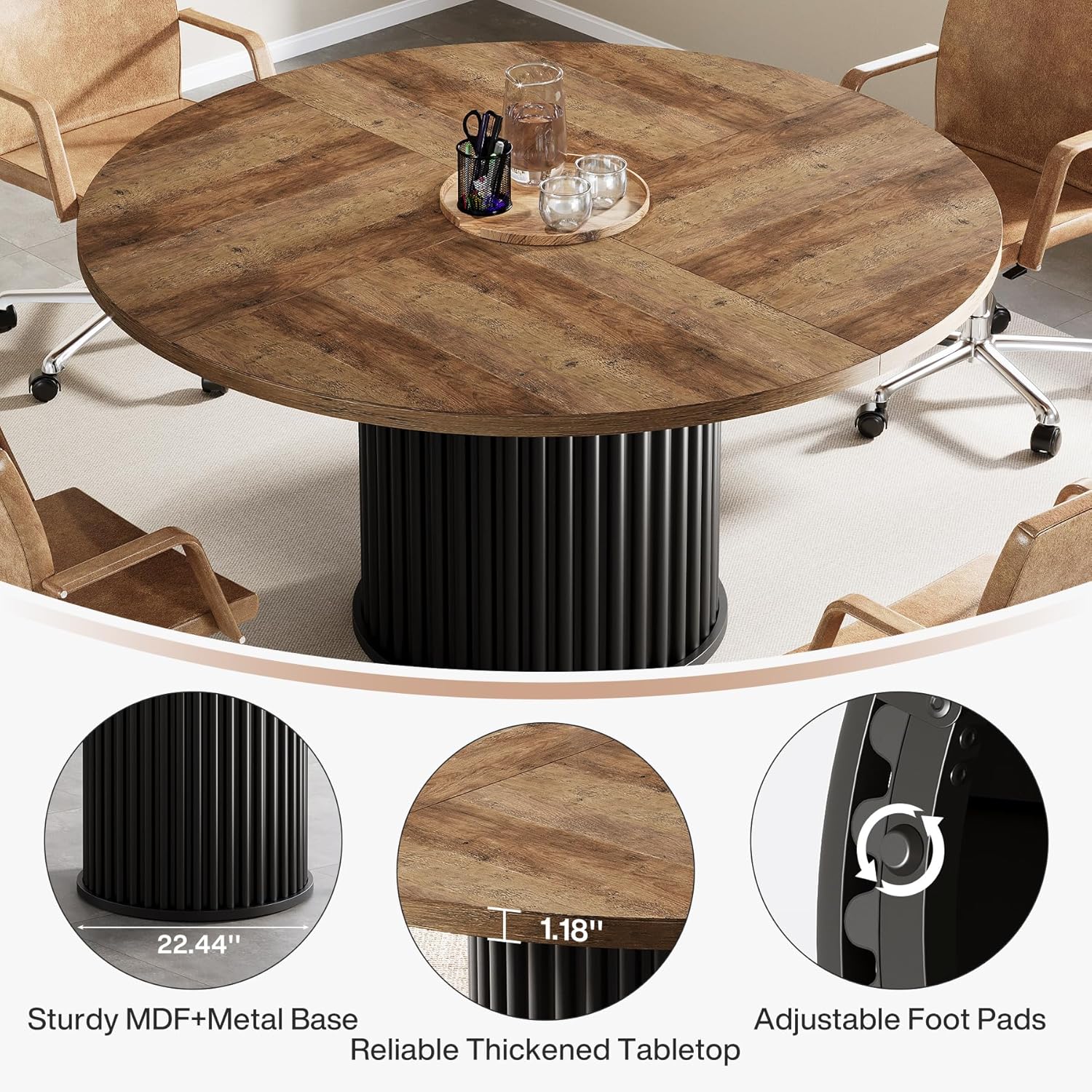120 cm Zwart Ronde Conferentietafel, Stabiel Bureau voor 4-6 Personen