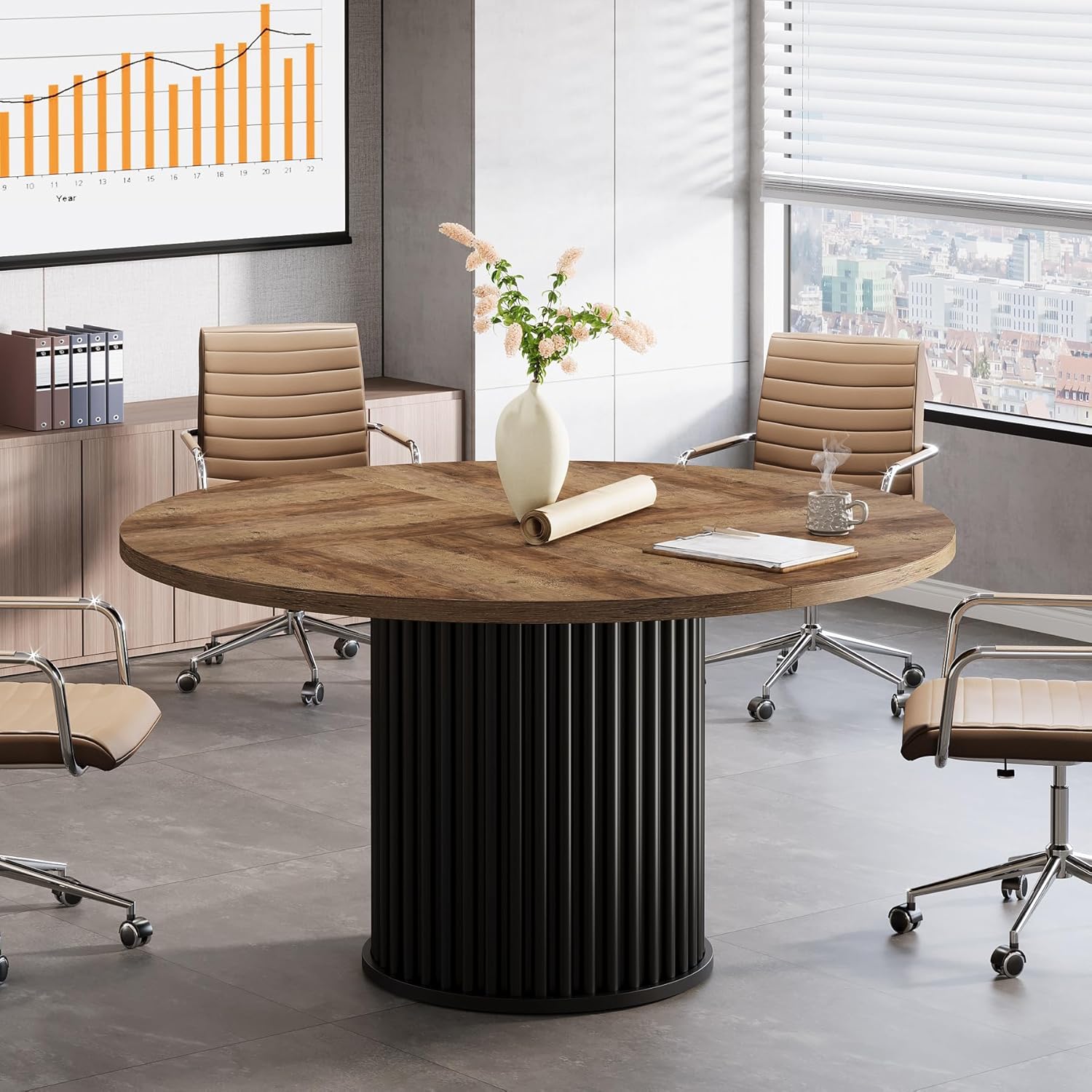 120 cm Zwart Ronde Conferentietafel, Stabiel Bureau voor 4-6 Personen