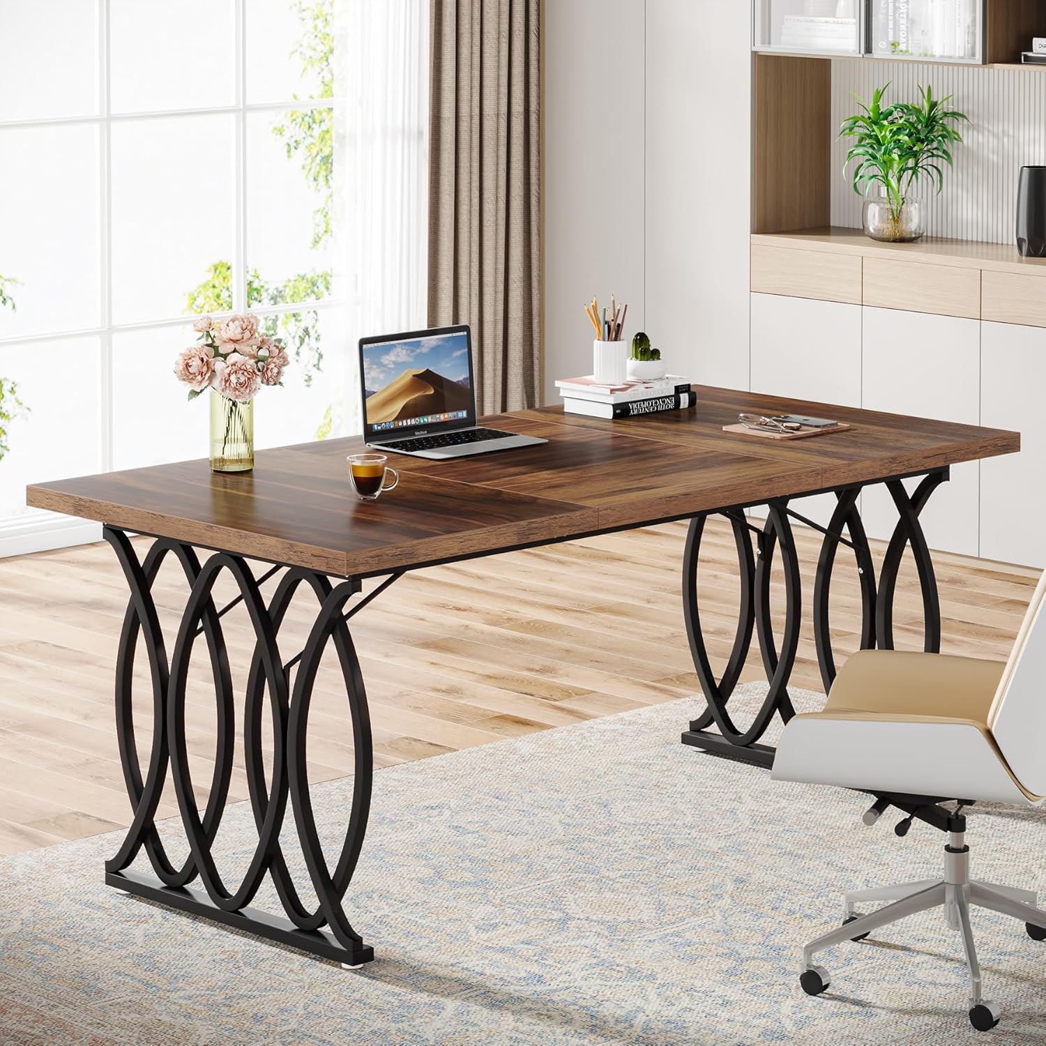 160 cm Executive Bureau, Met Witte Afwerking en Gouden Accenten voor Kantoor