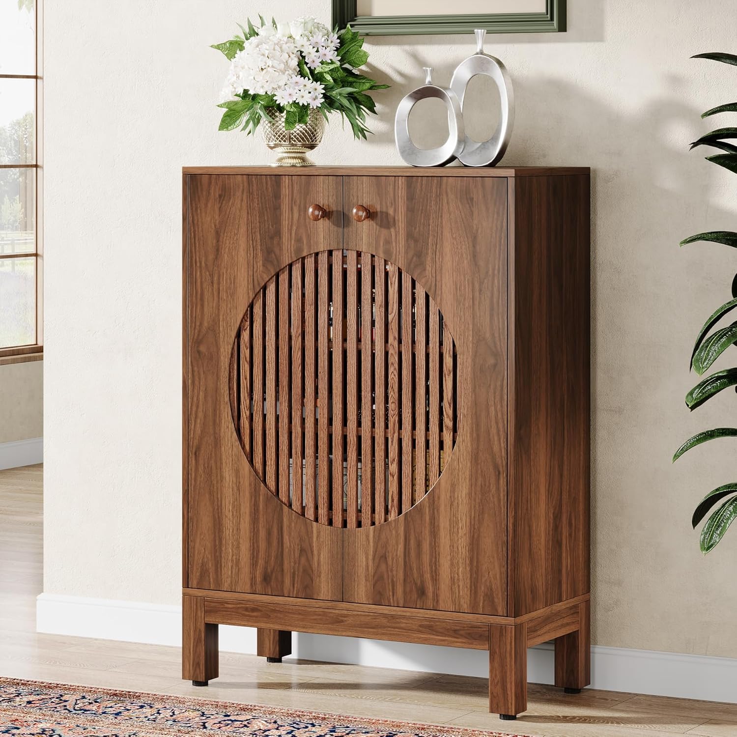 101 cm Hoge Schoencabinet met 5 Planken, Boerse Opbergkast met Verstelbare Planken voor Hal en Woonkamer