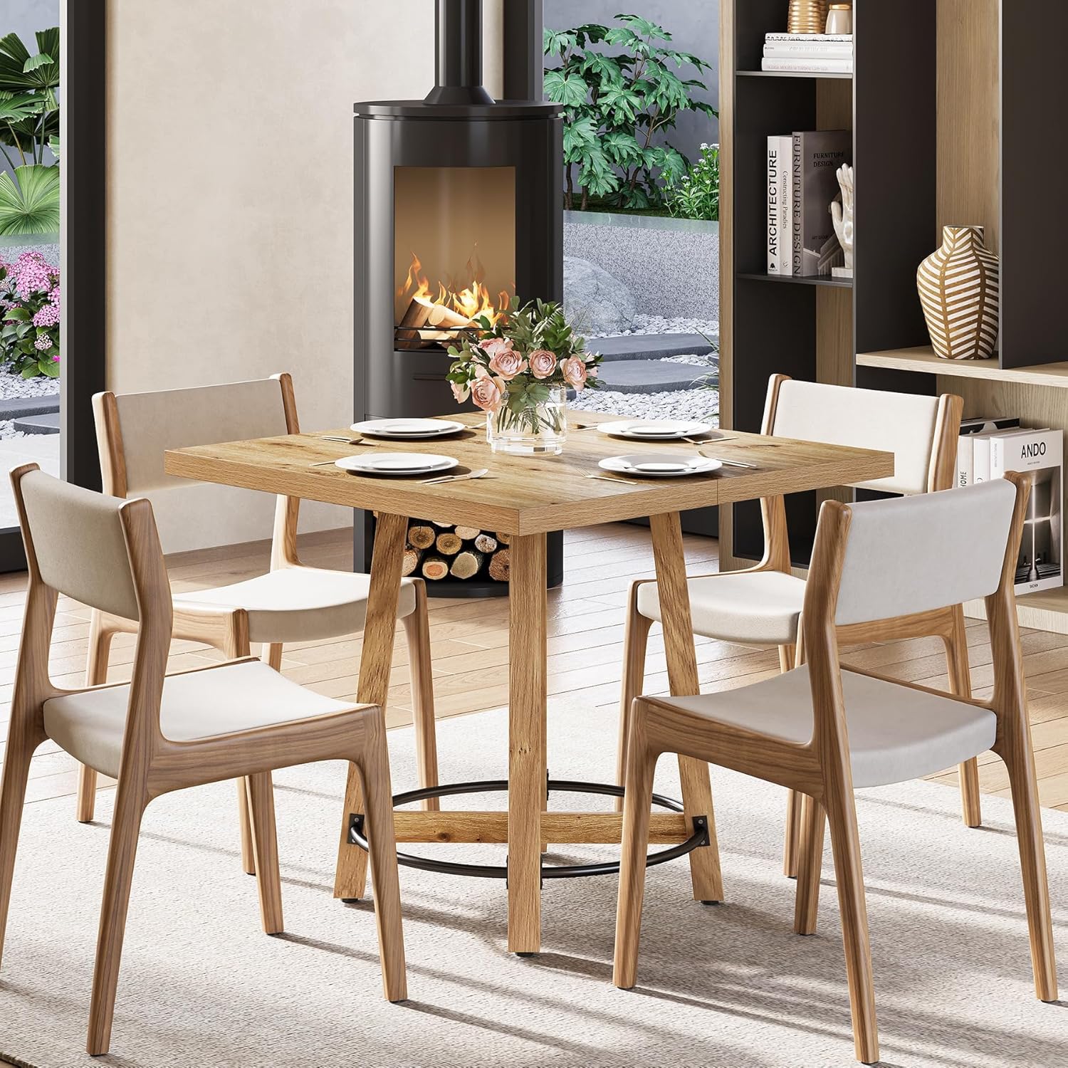 80 cm Moderne Eettafel, Vierkante Keukentafel in Bruin en Zwart voor Twee tot Vier Personen