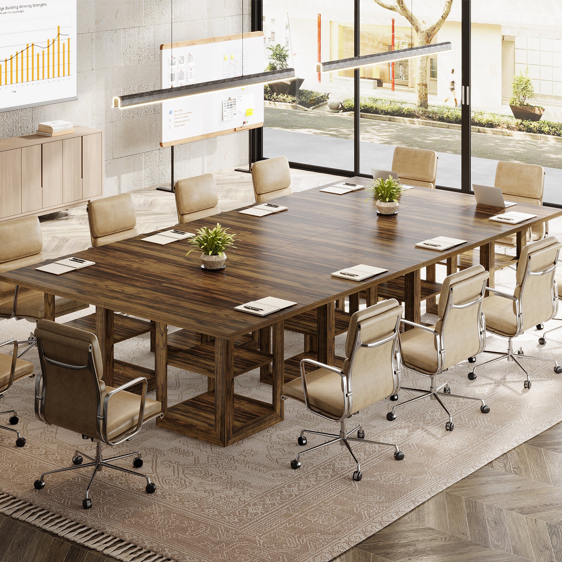 Tribesigns 80 cm Conferentietafel voor 4 Personen, Houten Vergadertafel met 2-Lagen Opbergruimte