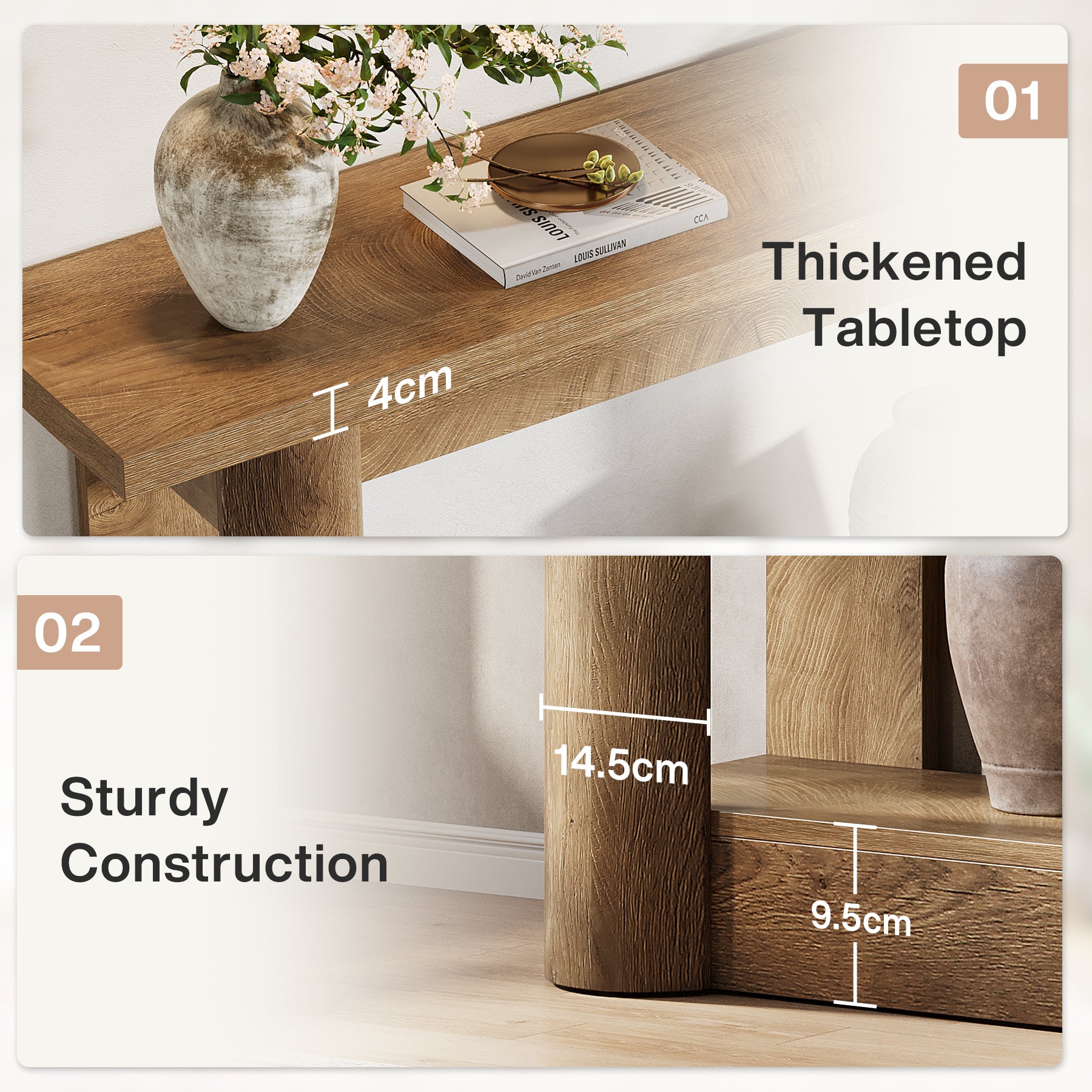 160 cm Landelijke Console met 2 Planken, Smalle Lange Salontafel in Rustiek Bruin voor Hal en Entree