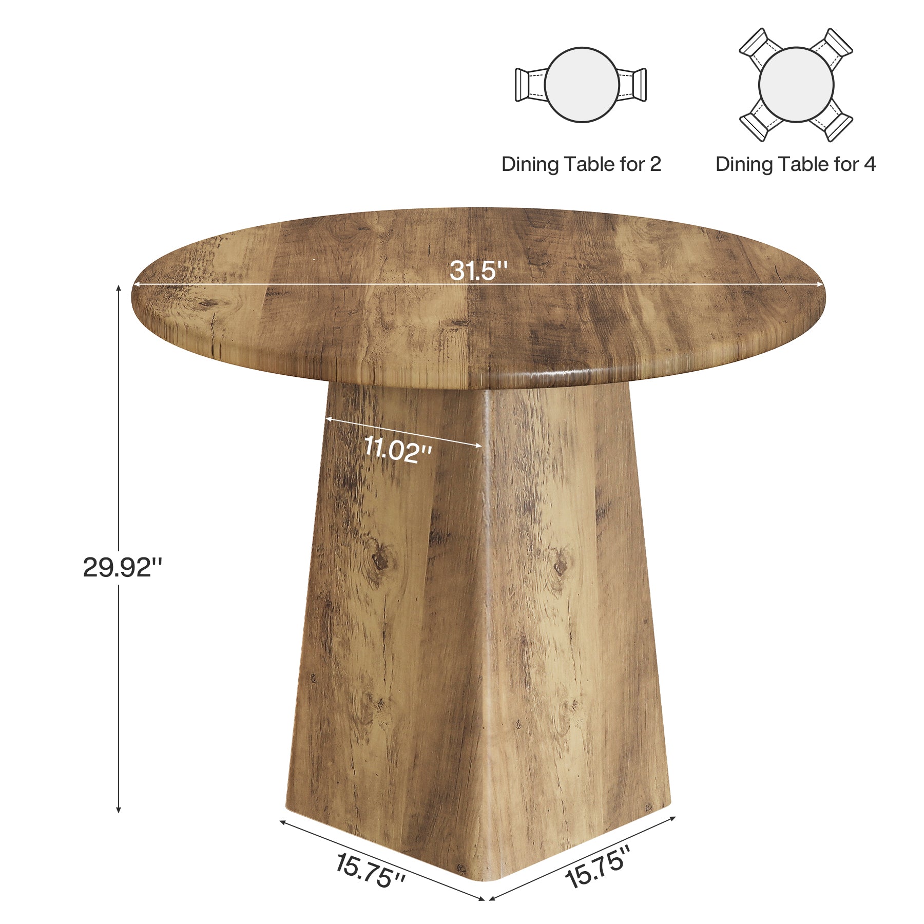 Tribesigns 80 cm Ronde Eettafel, Kleine Farmhouse Keukentafel voor 2-4 Personen